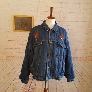 Blue Sky Jean Jacket With Eagle Decorations